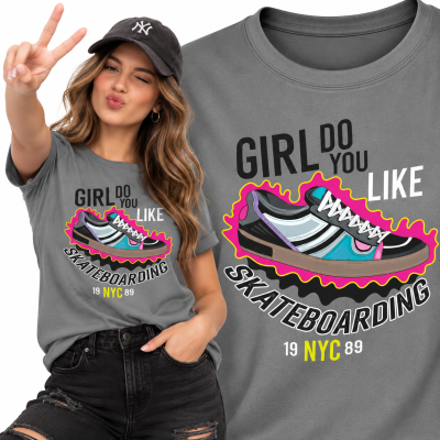 DAMSKA ŚMIESZNA KOSZULKA  GIRL SKATEBOA RDING